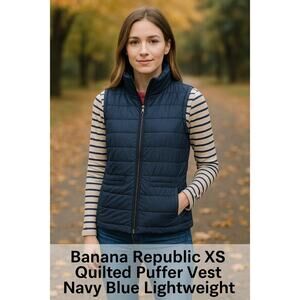 Banana Republic XS Quilted Puffer Vest Navy Blue Lightweight